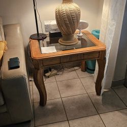Glass And Wood End Table