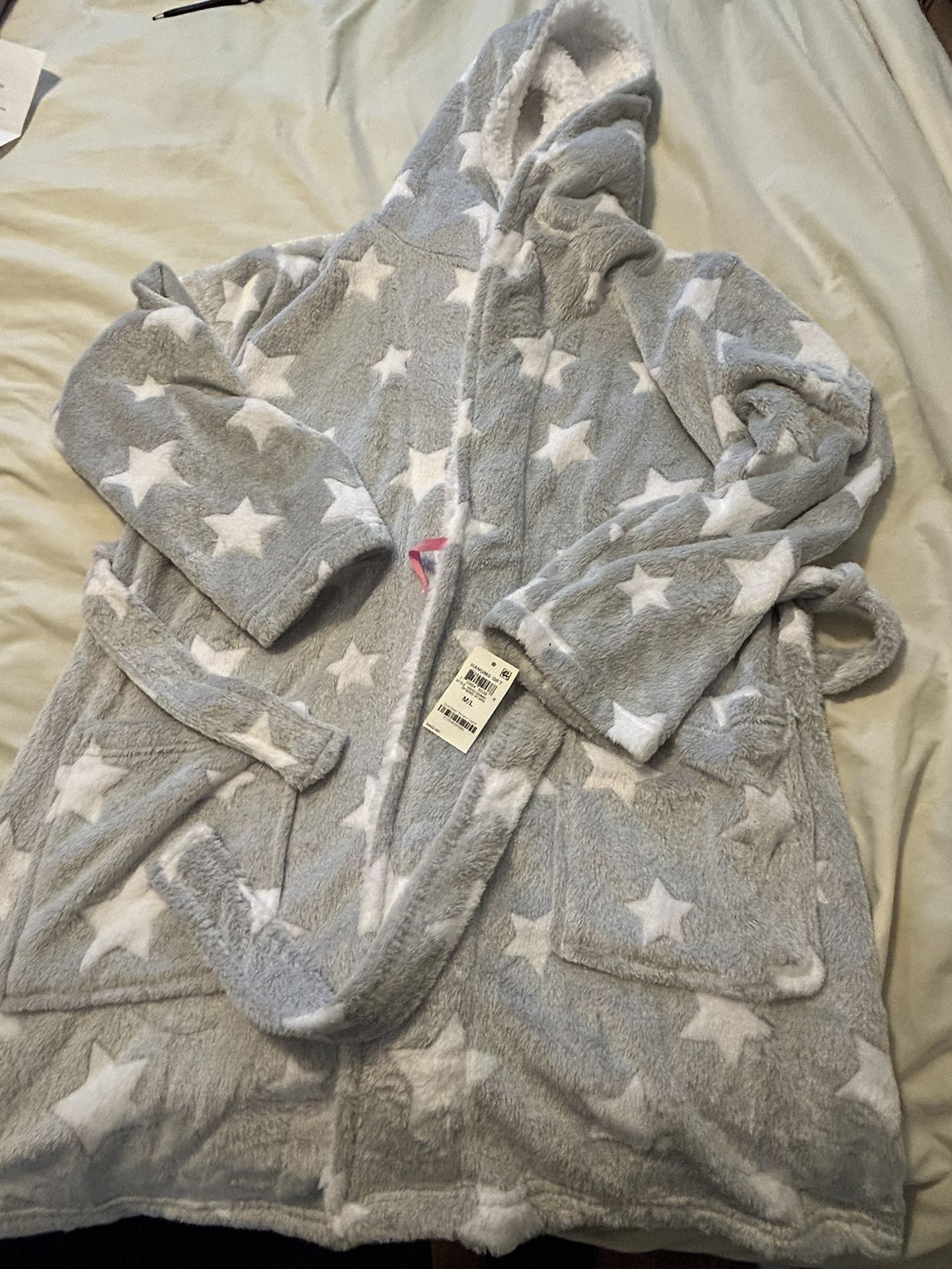 Gray And White Star Fluff Robe