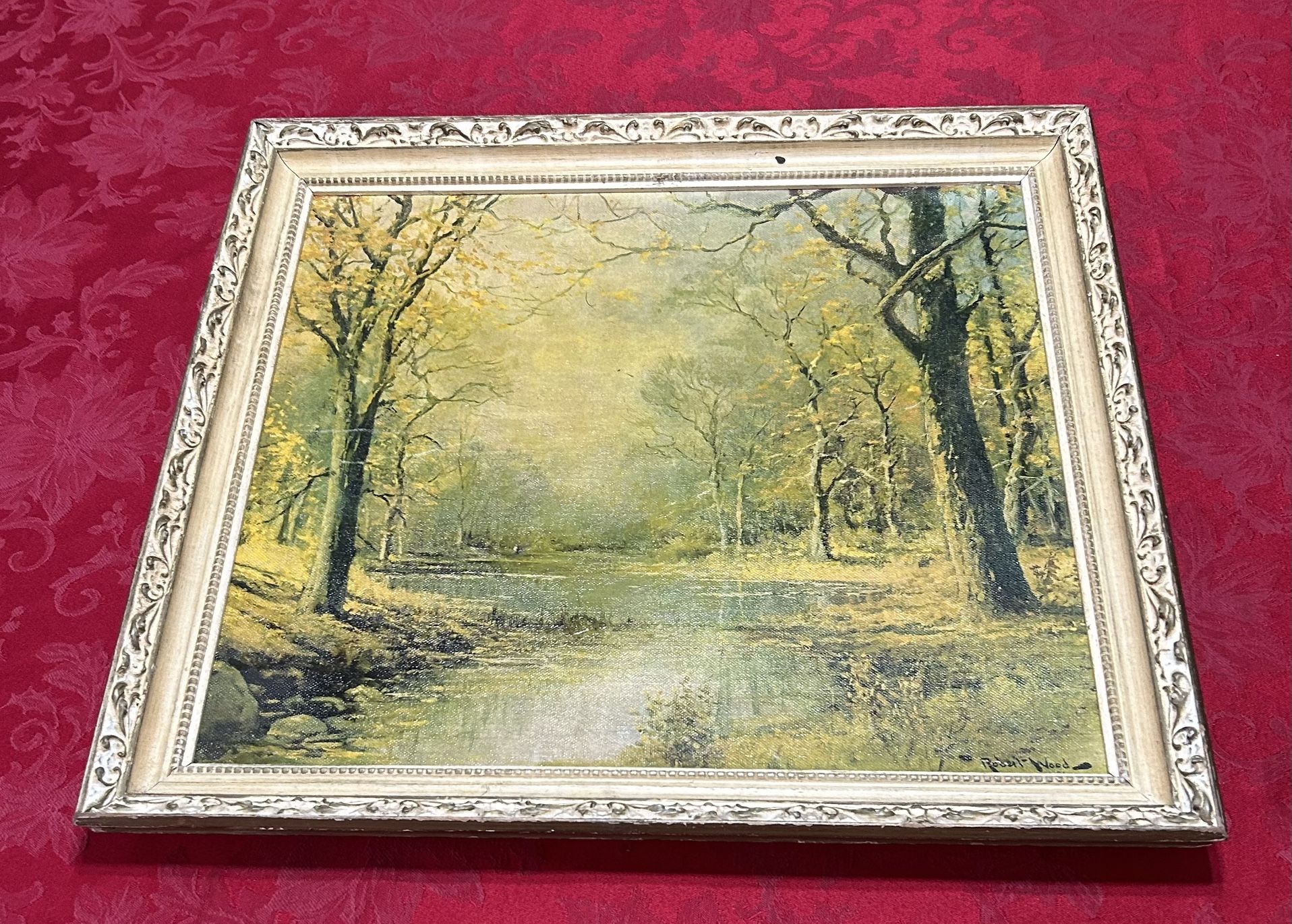 Vintage Robert Wood October Morn Hand Signed Oil Print 18” X 16” Framed