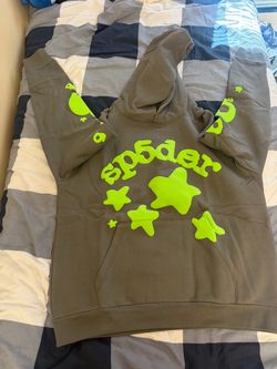 Sp5der Hoodie Olive Green Neon Yellow
