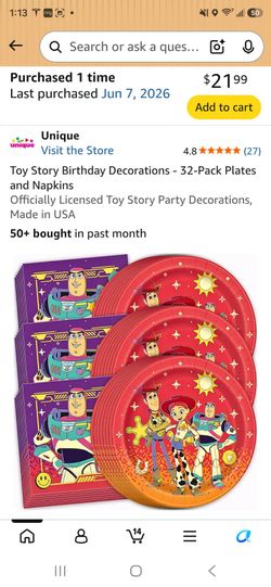 Toy story dinner size plates and napkins for 32 guests