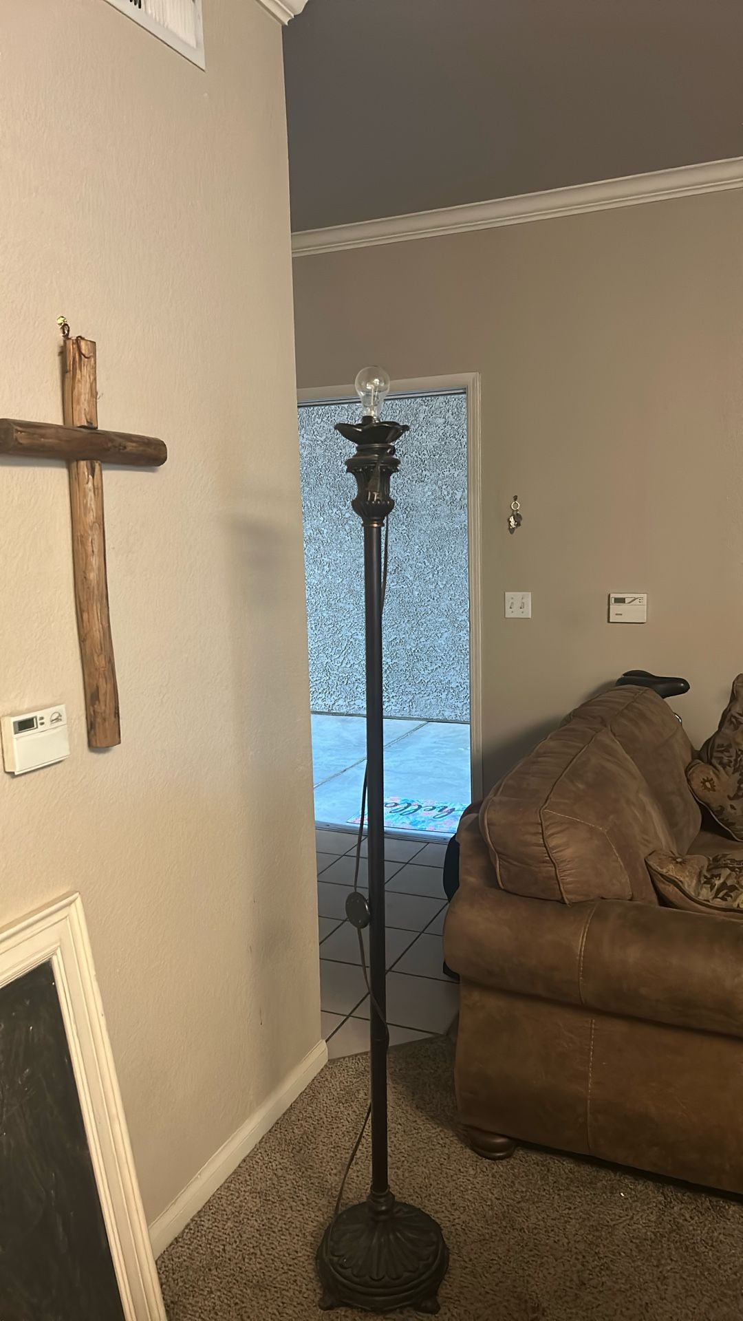 Brass Lamp Home Goods Heavy Metal Needs Glass Shade