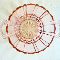 Pink Depression Glass Candy Bowl With Handles