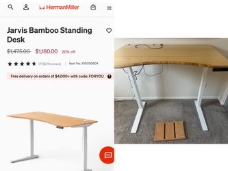 Fully Jarvis 48” x 30” Contour Bamboo Electric Standing Desk + Balance Board, Excellent condition