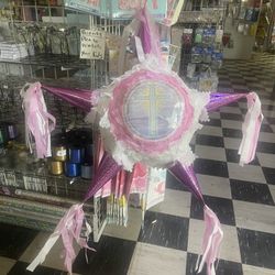 Pink Baptism Piñata (5 Piece) Package. Paquete De 5 Piezas Bautizo Party Fiesta 