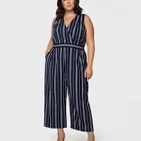 Trendy Plus Size Surplice-Neck Striped Jumpsuit