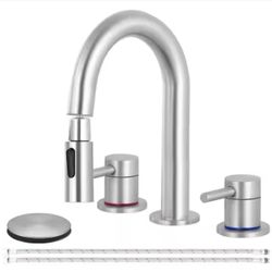 AKLFGN Double handle 8 in. Widespread Bathroom Faucet 3-Hole Bathroom Sink Faucet in Brushed Nickel