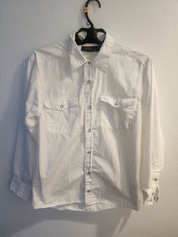 Route 66 White Snap Down Buttons Long Sleeve Shirt