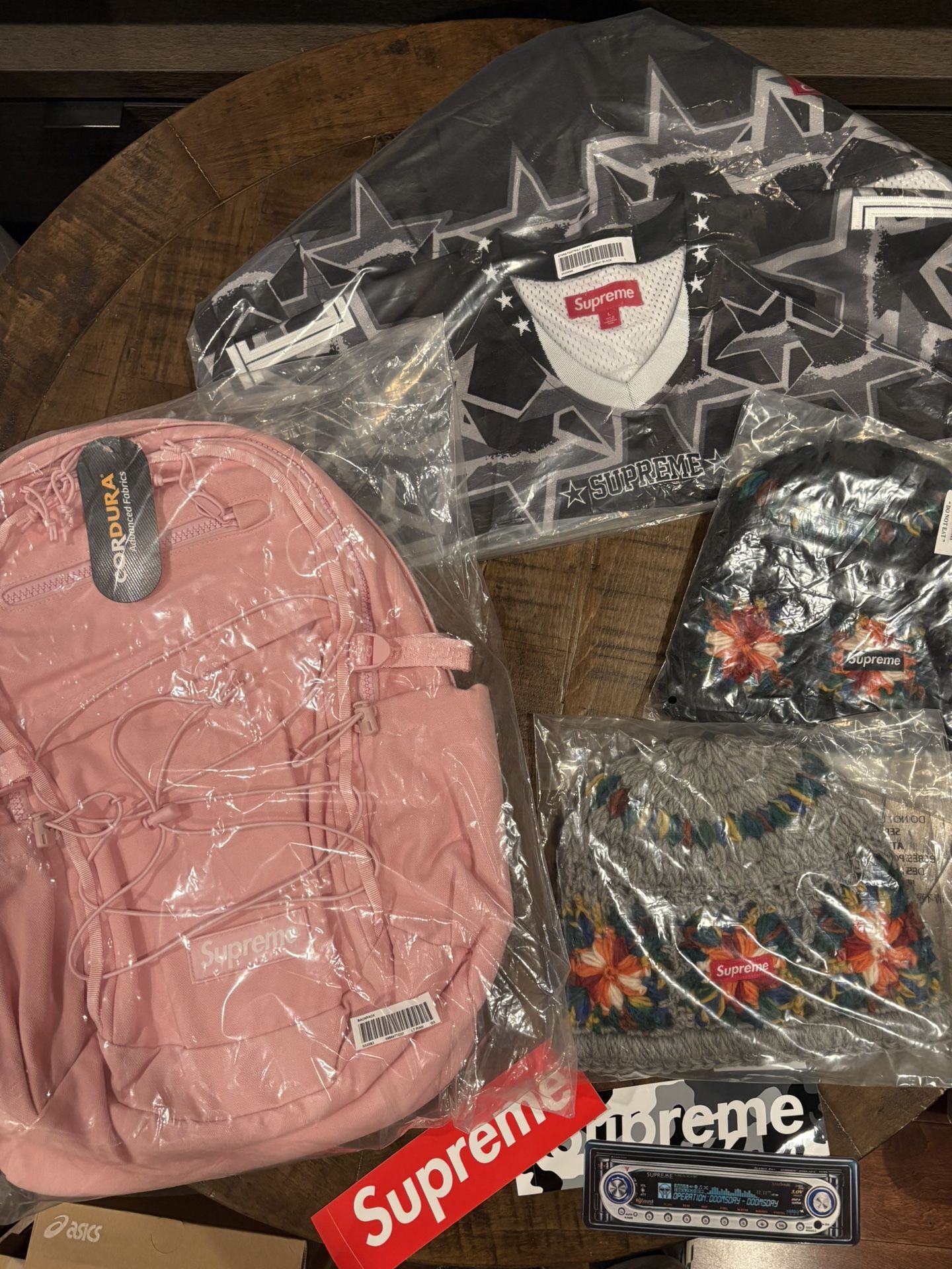Supreme S/S 25’ Week 1 Crochet Beanie, Backpack, Utility Bag, Football Jersey, Contrast Zip Jacket