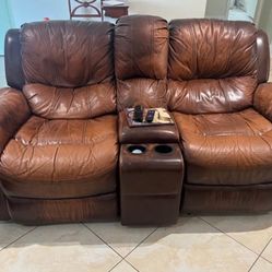 Brown Leather Couch And Recliner