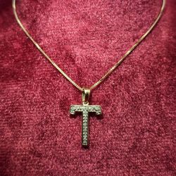 10k Yellow Gold Diamond "T" Initial Necklace Set 1/2 ctw
