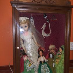 Antique Dolls Light Up Shadow Box. 33" H X 22 " W