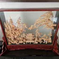 Japanese Carved Cork Diorama Depicting Mountainous Landscape and 7-Stage Pagoda


