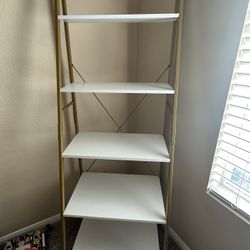 White & Gold 5 Tier Ladder Bookshelf 