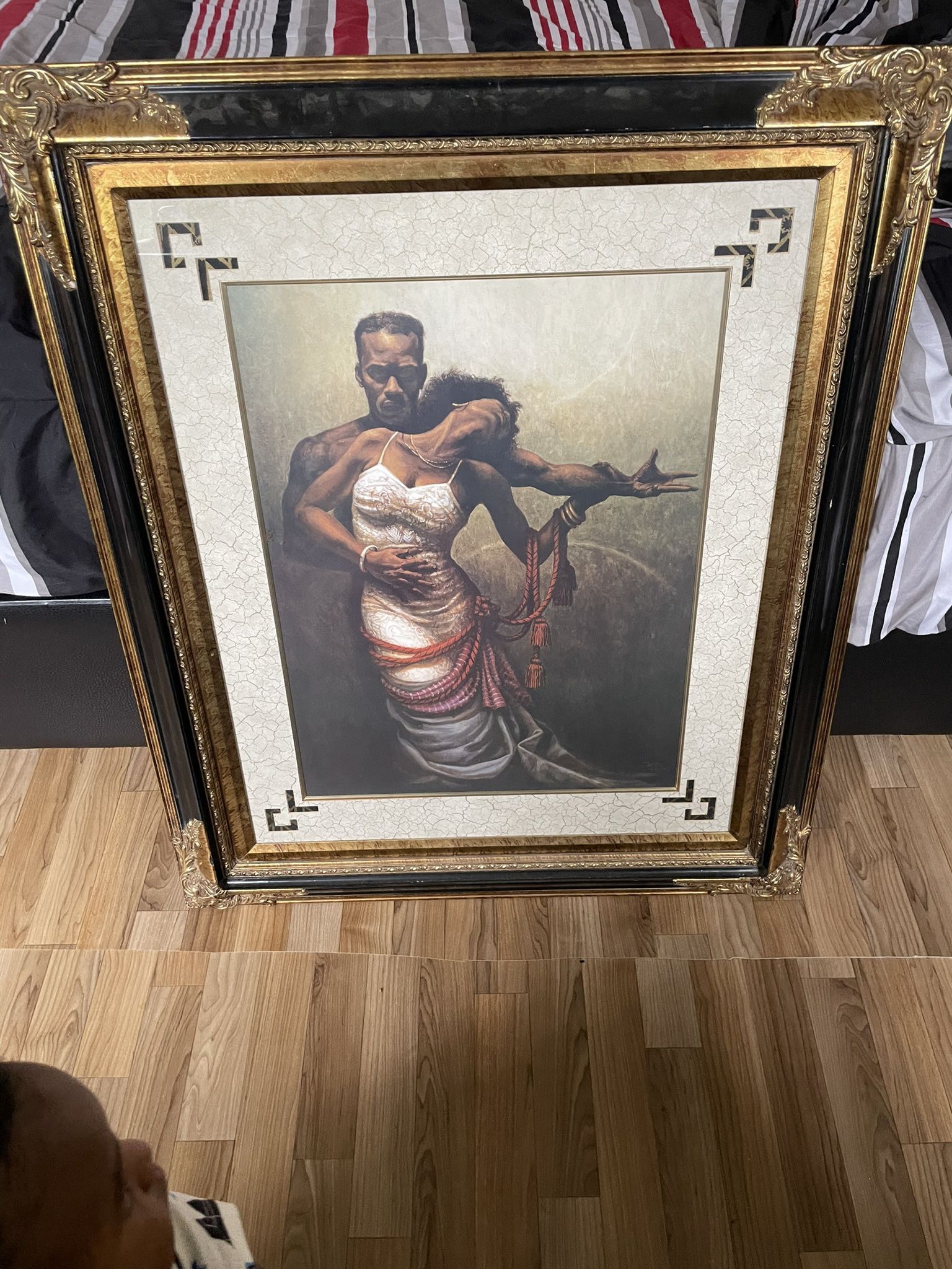Ebony Couple Framed Hand Painted Canvas 