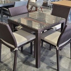 *BRAND NEW* OPEN BOX 5 Piece Small Square Table Outdoor Furniture With Wicker Chair Dining Set