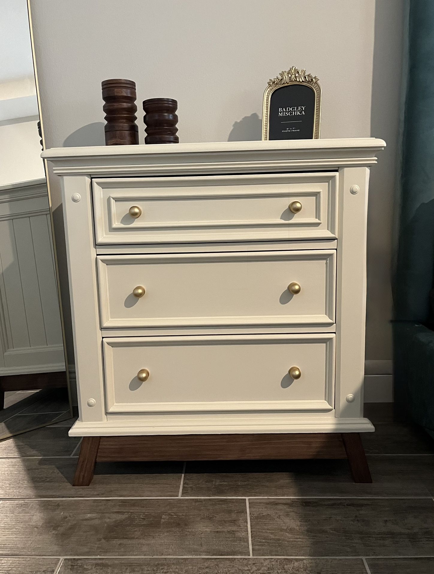 Pair of Refinished Solid Wood Cream Nightstands
