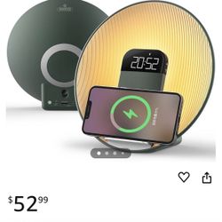 New In Box Sunrise Alarm Clock Wireless Charger,Bluetooth Speaker with Snooze,Dual Alarms Clock,Dimmable Night Light and 7Natural Sounds,Ideal for Gif