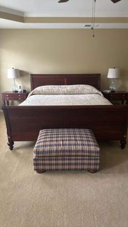 Cherry Wood Sleigh Bed Frame with Nightstands
