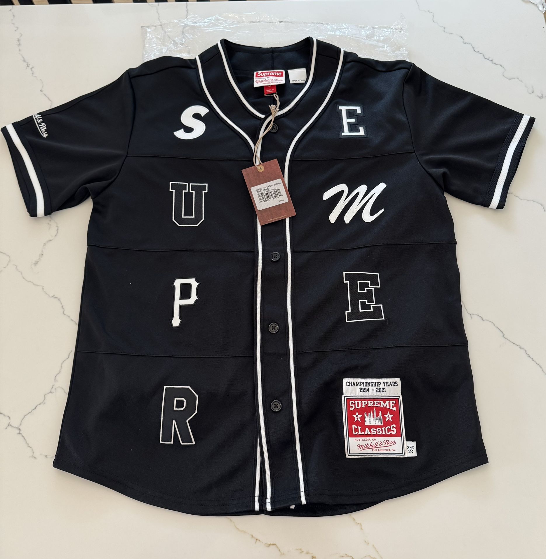 SUPREME MITCHELL & NESS PATCHWORK BASEBALL JERSEY Sz SMALL DS