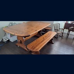 Solid Wood Family Style Table w/ 2 Benches 