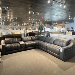 Dark Grey Leather 6PC Power Sectional Reclining