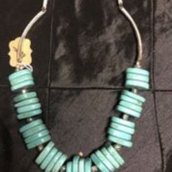 Gorgeous Chunky Heavy Turquoise Necklace In Sterling Silver Chain