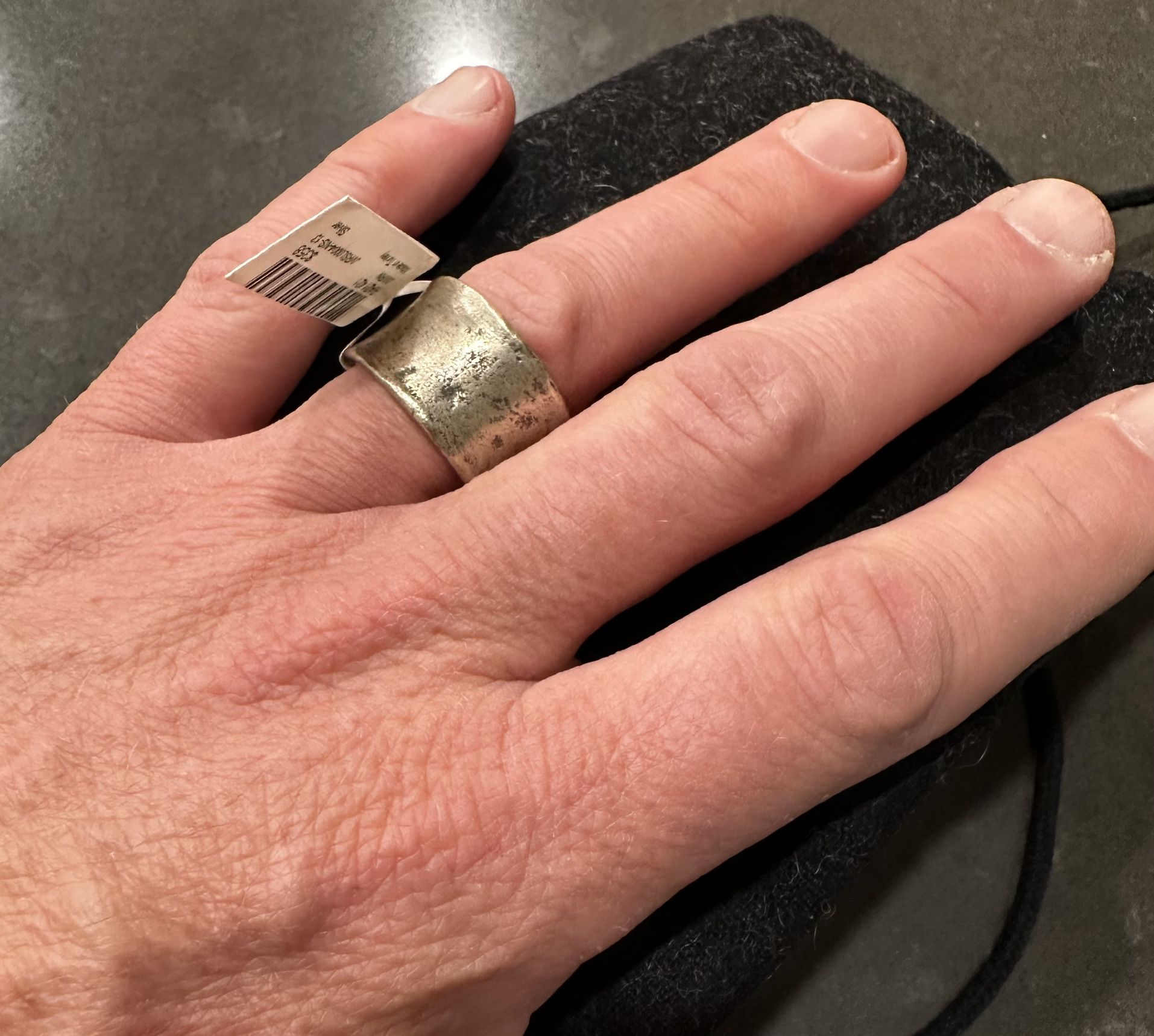 John Varvados Men’s Wide Band Hammered Sterling Silver  Ring