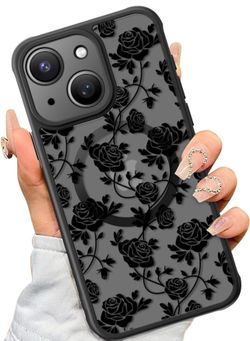 Floral iPhone 15 Case Magnetic Wireless Charging Compatible | Rose Matte Cover