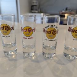 Hard Rock Cafe Tall Shot Glasses NY, SF, Nashville And San Juan 