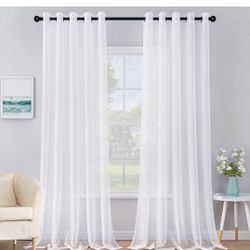 MIULEE White Sheer Curtains Linen Textured 84 Inches Long 2 Panels for Bedroom L