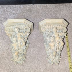 Pair of Gothic Corbels - Ornate Vintage Floating Wall Shelves - Cherubs, Angels Decor