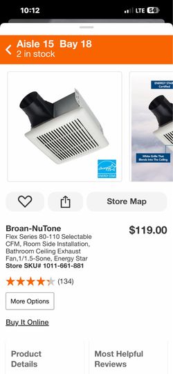Broan-NuTone Flex Series 80-110 Selectable CFM, Room Side Installation, Bathroom Ceiling Exhaust Fan, 1/1.5-Sone, Energy Star