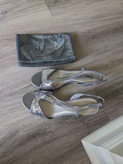 Grey Sequin Heels With Matching Beaded Purse