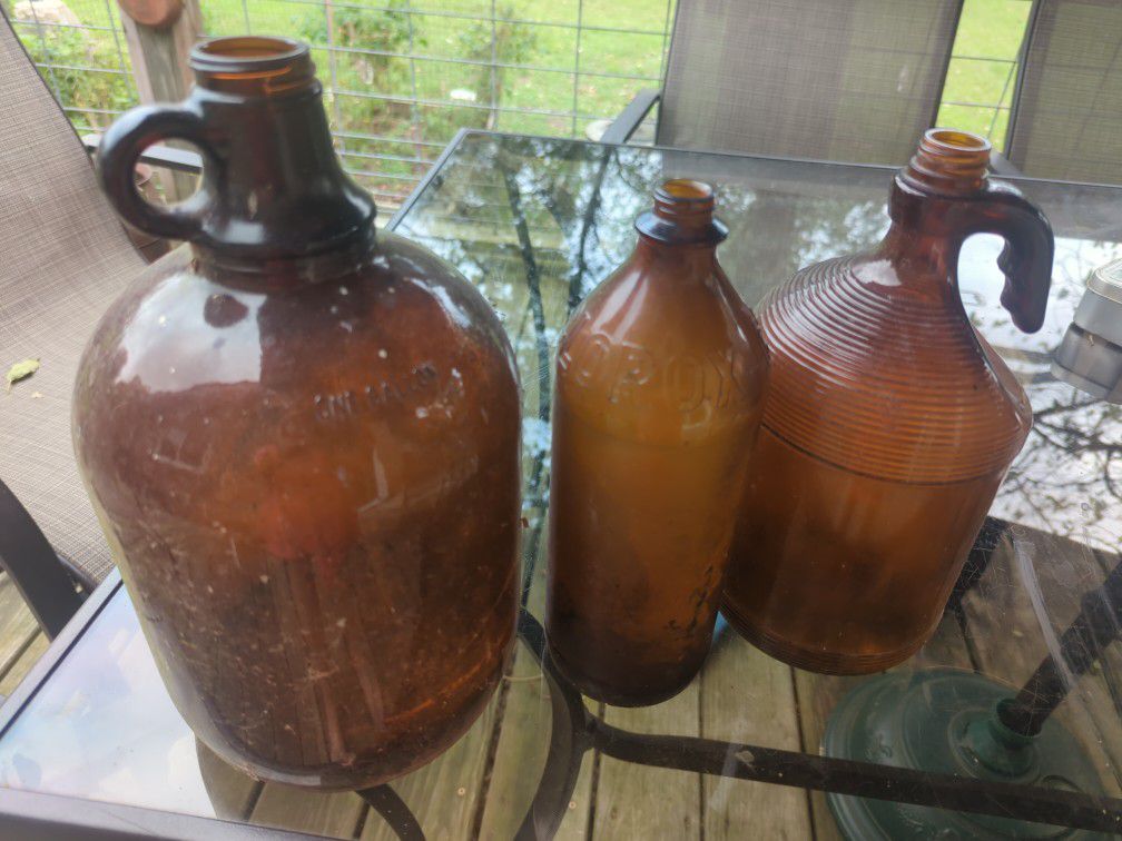 3 Brown Antique Bottle/Jug