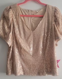 NWT Peach gold sequin party top 1X large