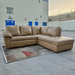 Tan Vegan Leather Reclining Sectional Sofa with Chaise