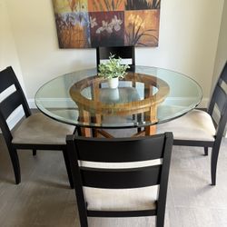 🪑 Crate & Barrel Round Dining Table + 4 Chairs – $1,400 OBO – Custom Glass Top