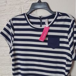 Navy and white striped crop top & matching skirt