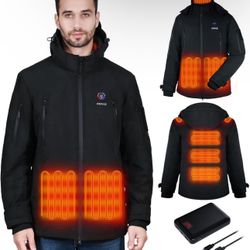 DOACE 12V Soft Shell Heated Jacket for Men and Women with14400mAh Battery Pack, Winter Outdoor Unisex Electric Heating Hoodie