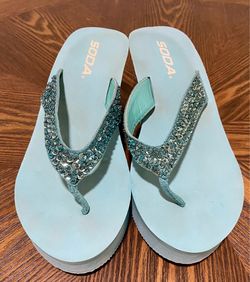 Soda Sequin Platform Wedge Flip Flops Size 6.5