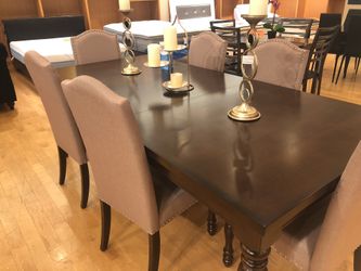 Solid wood dining table set with 6 chairs