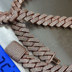 🔥new arrival🔥20MM Iced Out Rose Gold Miami Cuban Links set Simulated Diamonds Stones AAA+