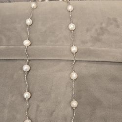 Brand New Elegant Long Pearl Necklace With Silver Chain. 17 inches in length