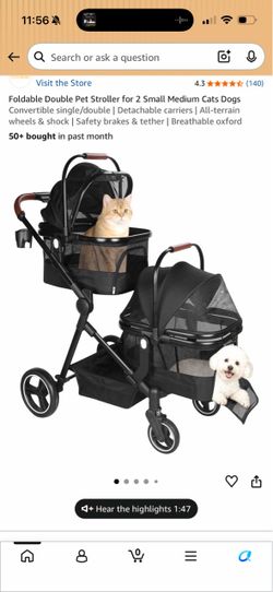 Foldable Double Pet Stroller for Cats and Dogs