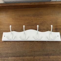 White 18” Wall Mount Coat Rack With Four Hooks