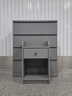 Gray Nightstand with Drawer and Open Shelf
