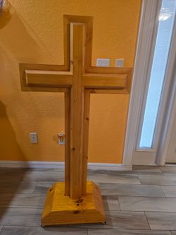 Handcrafted Wooden Cross with Stand and Sword