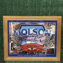 Vintage Molson Beer Ale Imported Canada Sign Mirror 16 x 20” Framed Bar Sign AD.