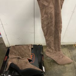 Brown Thigh High Boot Heel